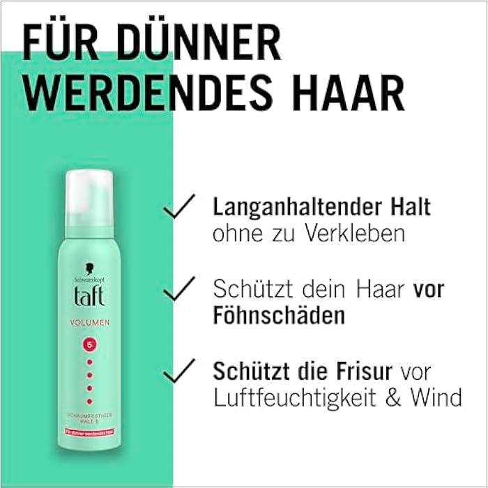 TAFT Mousse Volume Thinning Hair, Hold Level 5 (150 ml), Hair Mousse for Volume and Very Strong Hold Hair Styling with 24 Hours Long-Lasting Hold - Image 4